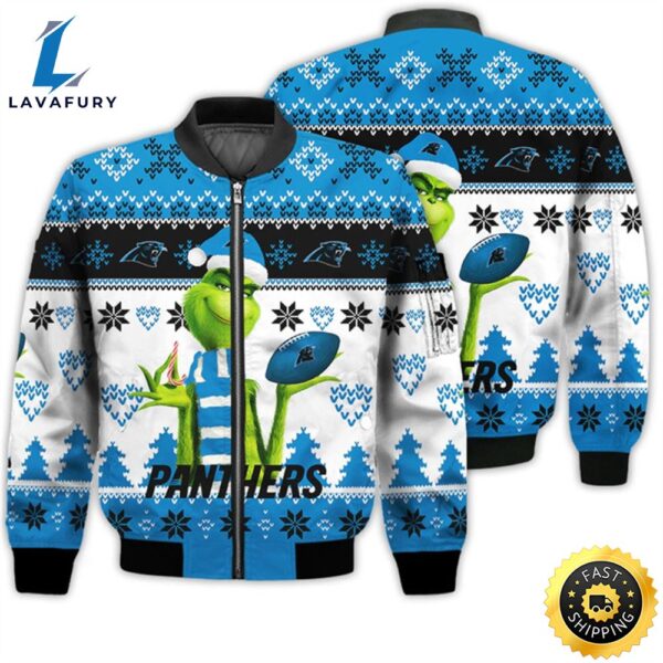 Merry Christmas 2023 Ugly Unisex Super Bowl American Grinch Cute Panthers 3D Bomber Jacket