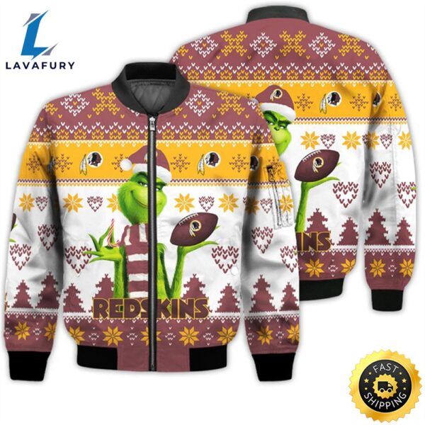 Merry Christmas 2023 Ugly Unisex Super Bowl American Grinch Cute Redskins 3D Bomber Jacket