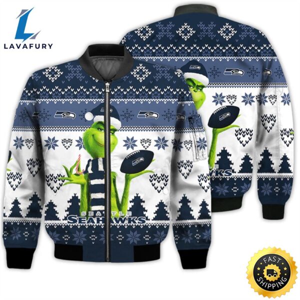 Merry Christmas 2023 Ugly Unisex Super Bowl American Grinch Cute Seahawks 3D Bomber Jacket