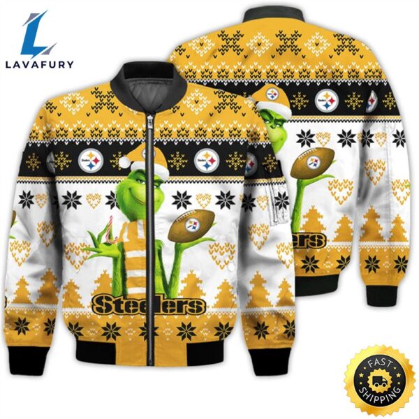 Merry Christmas 2023 Ugly Unisex Super Bowl American Grinch Cute Steelers 3D Bomber Jacket
