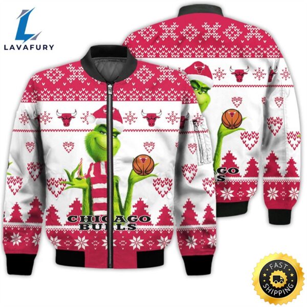 Merry Christmas 2023 Ugly Unisex The National Basketball Association American Grinch Cute Bulls 3D Bomber Jacket