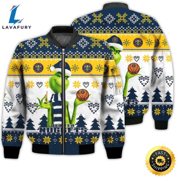 Merry Christmas 2023 Ugly Unisex The National Basketball Association American Grinch Cute Denver Nuggets 3D Bomber Jacket