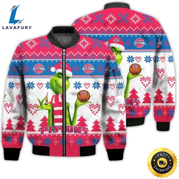 Merry Christmas 2023 Ugly Unisex The National Basketball Association American Grinch Cute Detroit Pistons 3D Bomber Jacket