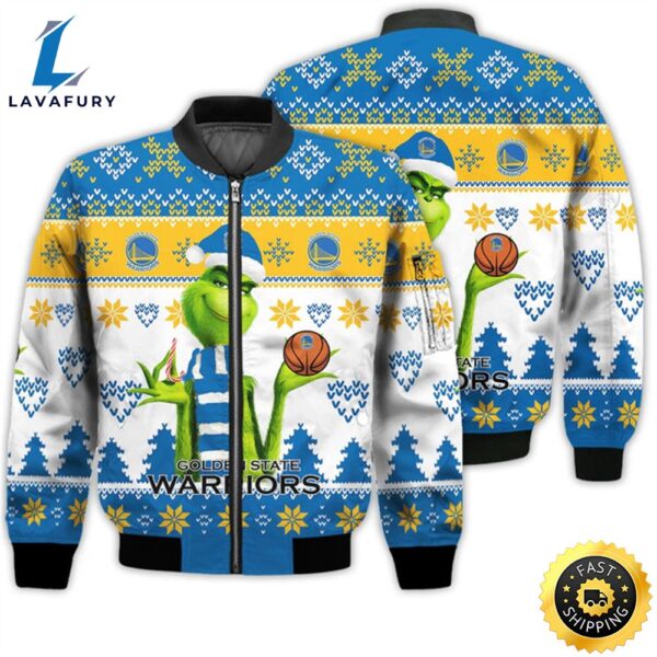 Merry Christmas 2023 Ugly Unisex The National Basketball Association American Grinch Cute Golden State Warriors 3D Bomber Jacket