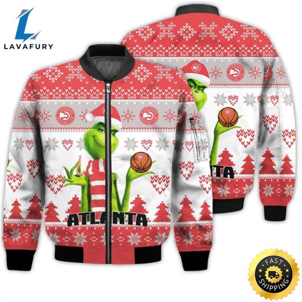 Merry Christmas 2023 Ugly Unisex The National Basketball Association American Grinch Cute Hawks 3D Bomber Jacket