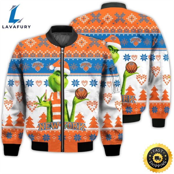 Merry Christmas 2023 Ugly Unisex The National Basketball Association American Grinch Cute Knicks 3D Bomber Jacket