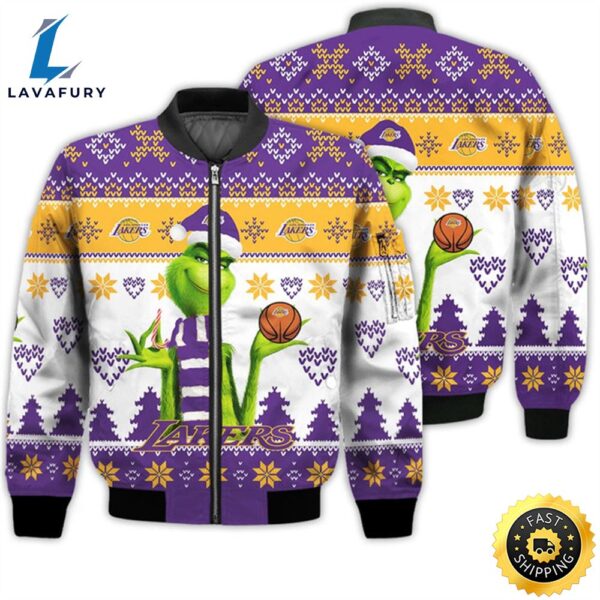 Merry Christmas 2023 Ugly Unisex The National Basketball Association American Grinch Cute Lakers 3D Bomber Jacket