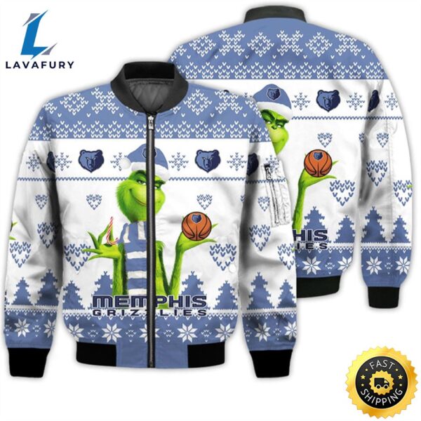 Merry Christmas 2023 Ugly Unisex The National Basketball Association American Grinch Cute Memphis Grizzlies 3D Bomber Jacket