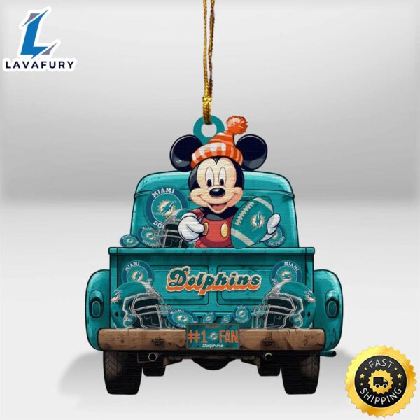 Miami Dolphins Mickey Mouse Christmas Wood Ornament