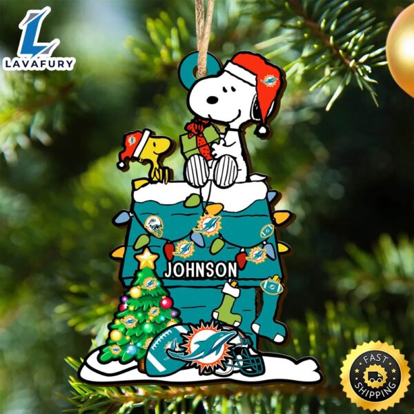 Miami Dolphins Snoopy NFL Christmas Ornament Personalized Your Name