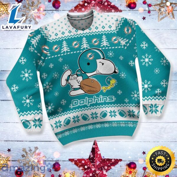 Miami Dolphins Snoopy NFL Christmas Ugly Sweater Gift For Fans