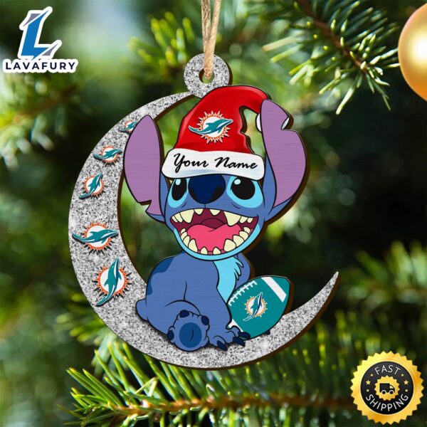 Miami Dolphins Stitch Ornament, NFL Christmas And St With Moon Ornament