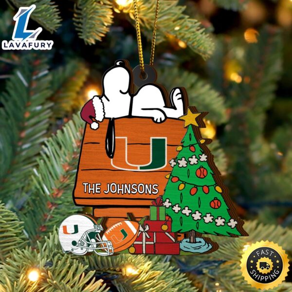 Miami Hurricanes Snoopy Christmas NCAA Ornament Custom Name