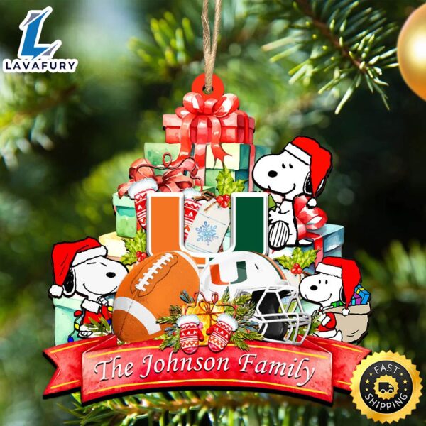 Miami Hurricanes Snoopy Christmas NCAA Ornament Personalized Your Family Name