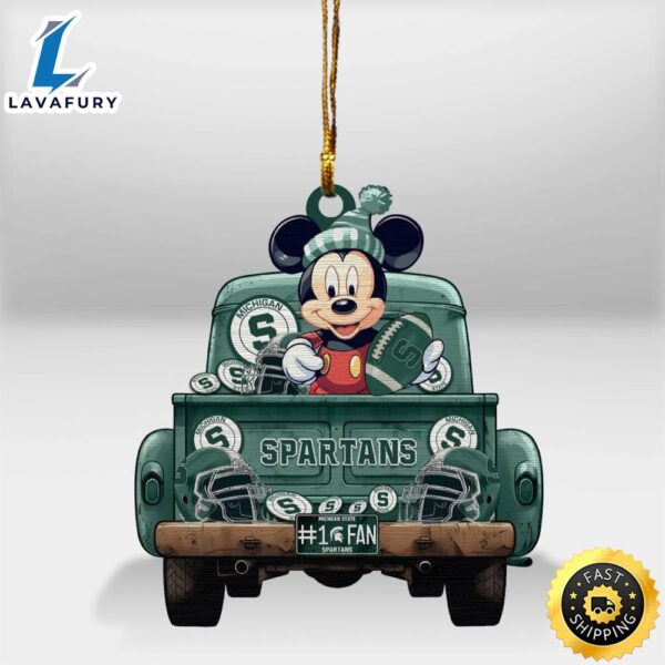 Michigan State Spartans Mickey Mouse Christmas Wood Ornament