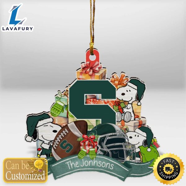 Michigan State Spartans Snoopy Christmas Personalized Wooden Ornament