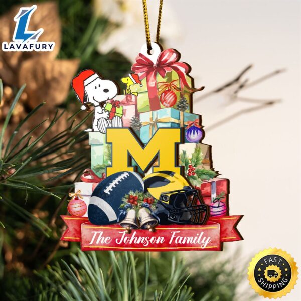 Michigan Wolverines And Snoopy Christmas NCAA Ornament Custom Your Family Name