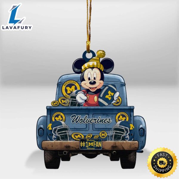 Michigan Wolverines Mickey Mouse Christmas Wood Ornament