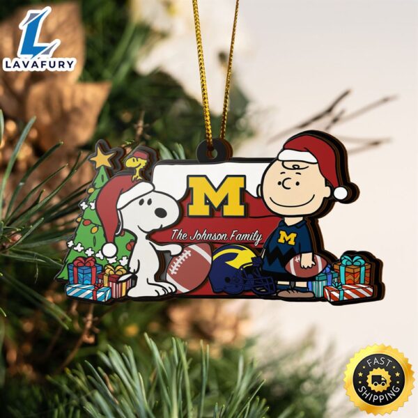 Michigan Wolverines Snoopy Christmas NCAA Ornament Custom Your Family Name