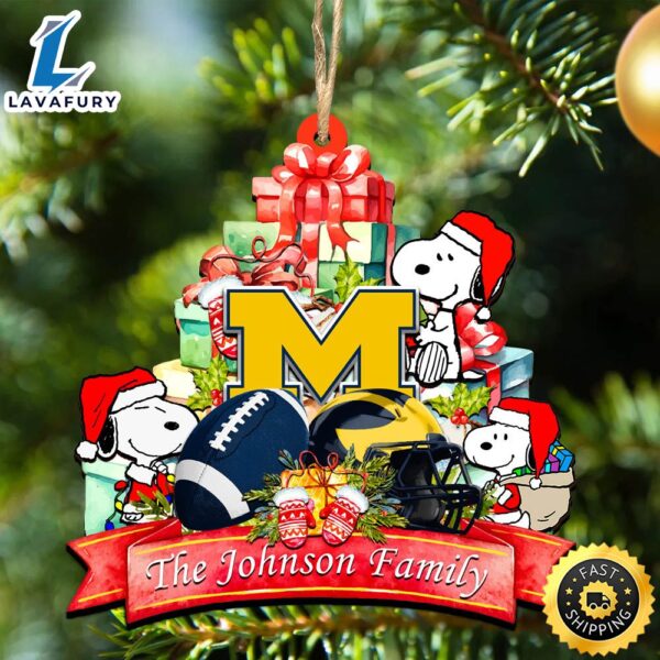 Michigan Wolverines Snoopy Christmas NCAA Ornament Personalized Your Family Name