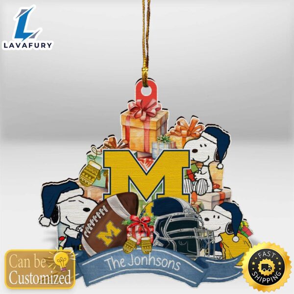 Michigan Wolverines Snoopy Christmas Personalized Wooden Ornament