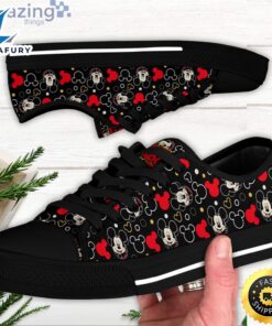 Mickey Mouse Smiling Red White Disney Cartoon Sneakers Low Top Canvas Shoes