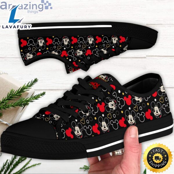 Mickey Mouse Smiling Red White Disney Cartoon Sneakers Low Top Canvas Shoes