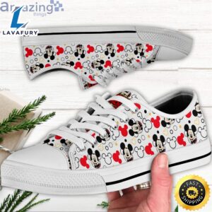 Mickey Mouse Smiling Red White Disney Cartoon Sneakers Low Top Shoes