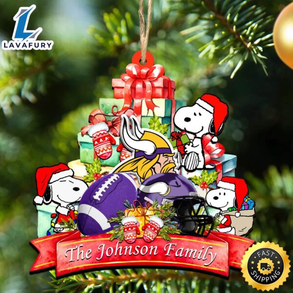 Minnesota Vikings Snoopy And NFL Sport Ornament Personalized Your Family Name