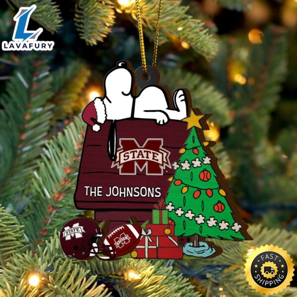 Mississippi State Bulldogs Snoopy Christmas NCAA Ornament Custom Name