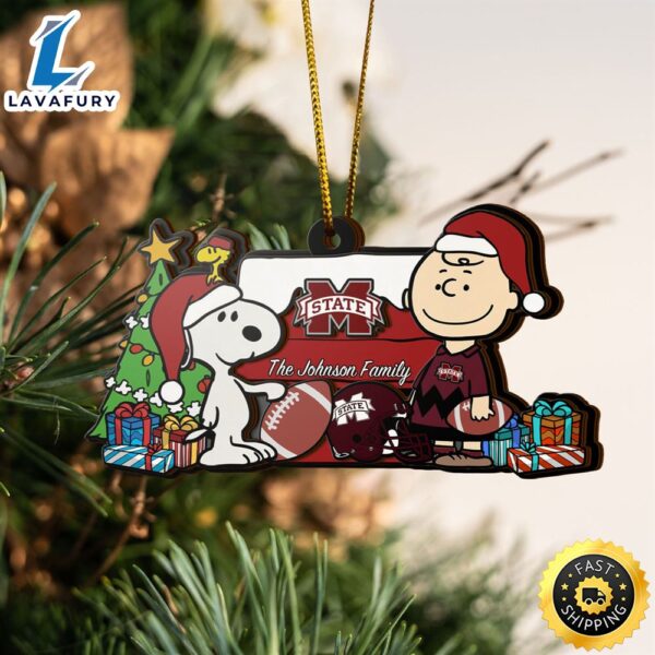 Mississippi State Bulldogs Snoopy Christmas NCAA Ornament Custom Your Family Name