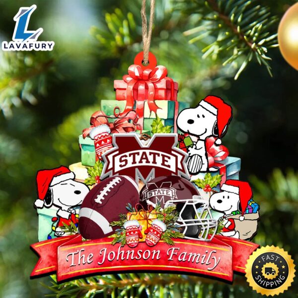 Mississippi State Bulldogs Snoopy Christmas NCAA Ornament Personalized Your Family Name