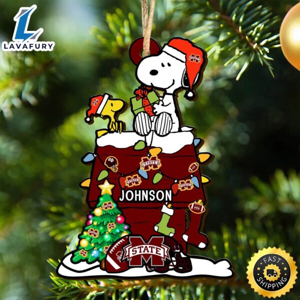 Mississippi State Bulldogs Snoopy Christmas NCAA Ornament Personalized Your Name