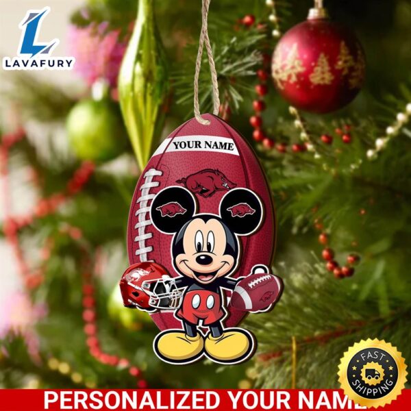 NCAA Arkansas Razorbacks And Mickey Mouse Ornament Personalized Your Name