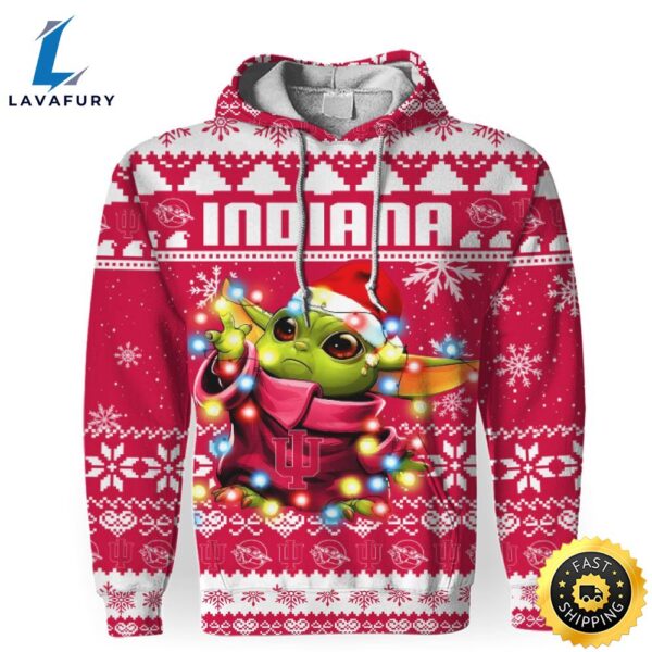 NCAA Indiana Hoosiers Baby Yoda Christmas Football Christmas Hoodie All Over Print Shirt