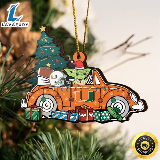 NCAA Miami Hurricanes And Baby Yoda Christmas Ornament