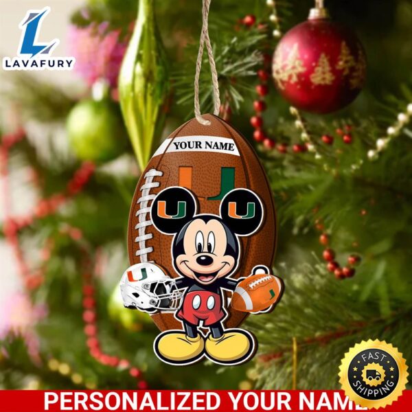 NCAA Miami Hurricanes And Mickey Mouse Ornament Personalized Your Name