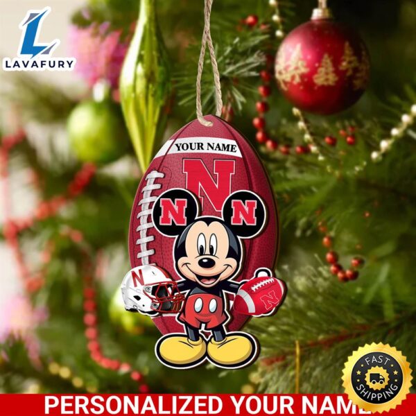 NCAA Nebraska Cornhuskers And Mickey Mouse Ornament Personalized Your Name
