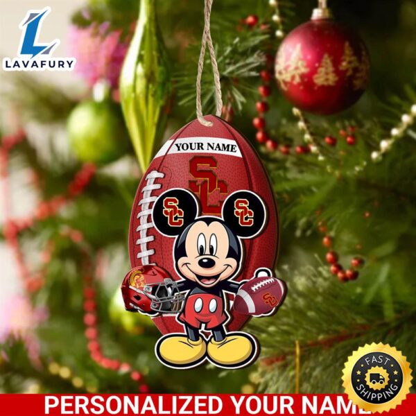 NCAA USC Trojans And Mickey Mouse Ornament Personalized Your Name