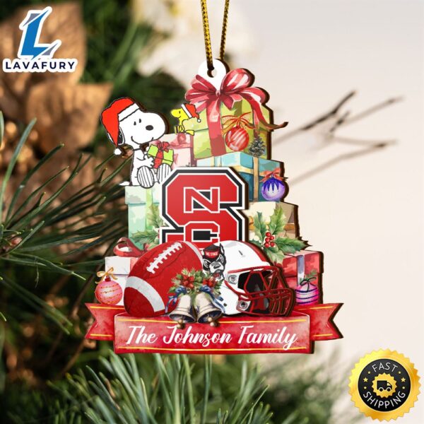 NC State Wolfpack And Snoopy Christmas NCAA Ornament Custom Your Family Name