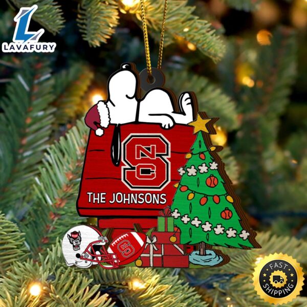 NC State Wolfpack Snoopy Christmas NCAA Ornament Custom Name