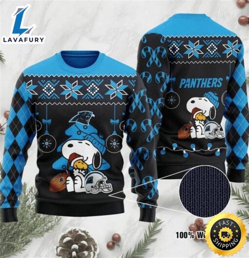 NFL Carolina Panthers Snoopy Ugly Christmas Black Sweater