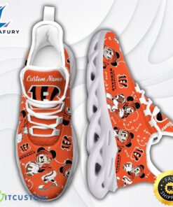 NFL Cincinnati Bengals Mickey Logo Running Sneaker Custom Name Max Soul Shoes In Orange
