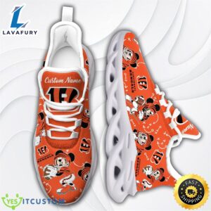 NFL Cincinnati Bengals Mickey Logo Running Sneaker Custom Name Max Soul Shoes In Orange