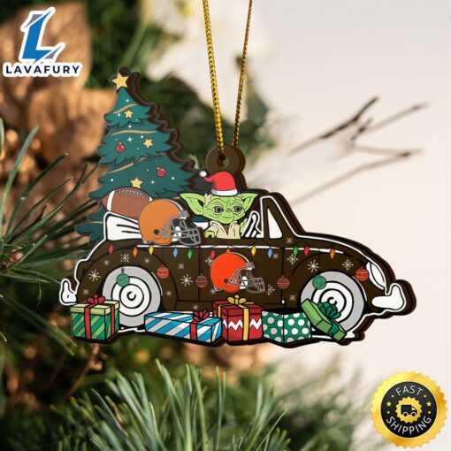 NFL Cleveland Browns And Baby Yoda Christmas Ornament