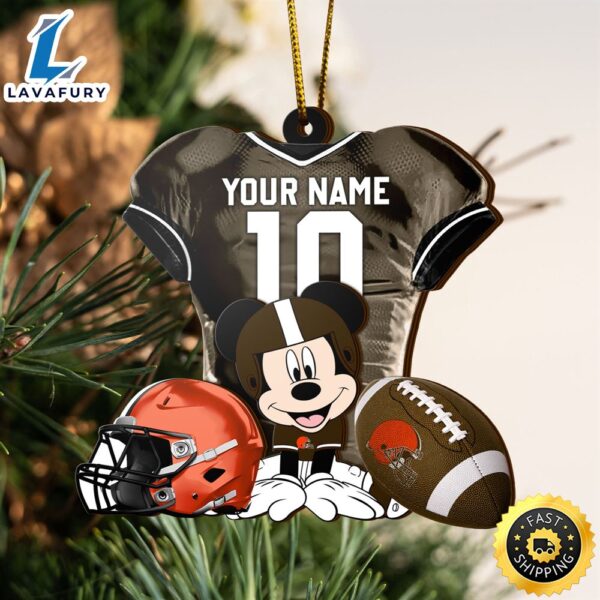NFL Cleveland Browns Mickey Mouse Christmas Ornament Custom Your Name And Number