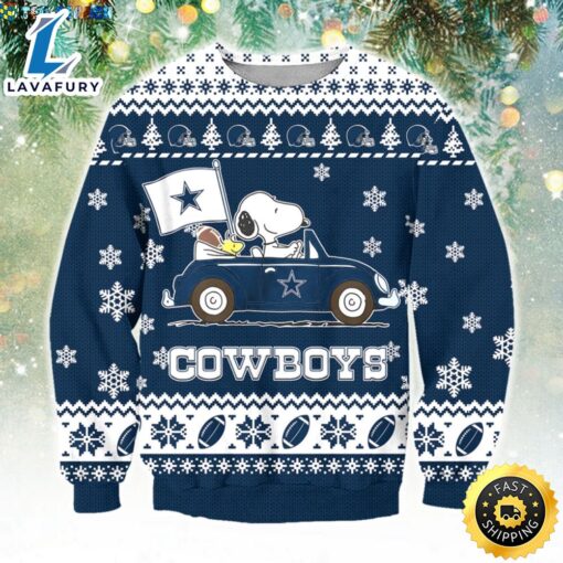 NFL Dallas Cowboys Snoopy Driving Car Ugly Christmas Sweater