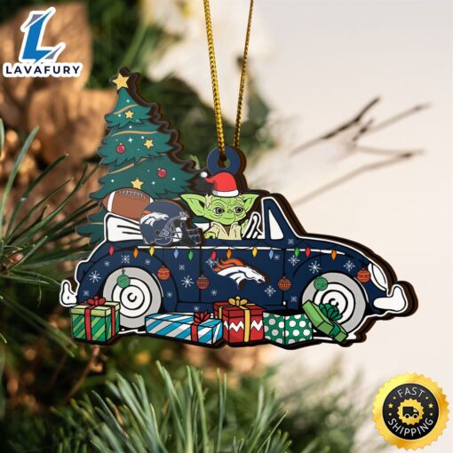 NFL Denver Broncos And Baby Yoda Christmas Ornament