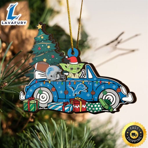 NFL Detroit Lions And Baby Yoda Christmas Ornament