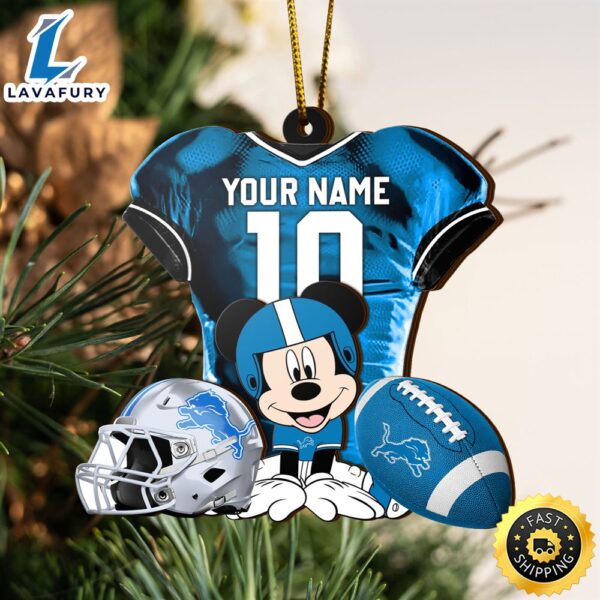 NFL Detroit Lions Mickey Mouse Christmas Ornament Custom Your Name And Number